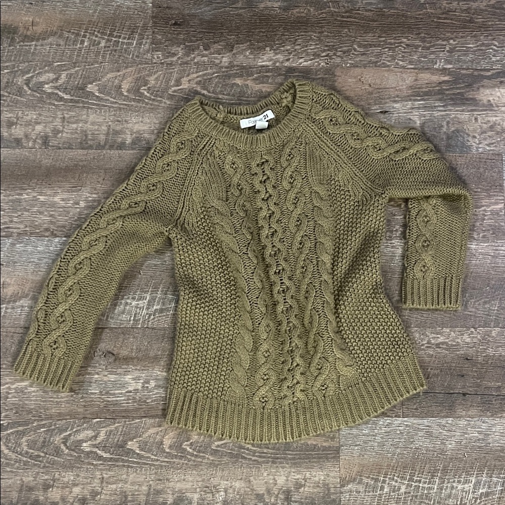 Tan Cable Knit Crewneck Sweater